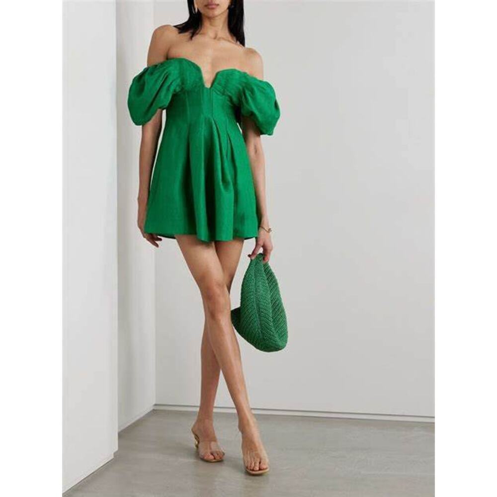Cult Gaia Green Off-Shoulder Mini Dress